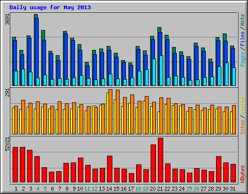 Daily usage for May 2013